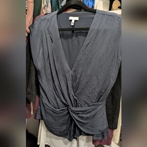 Joie Navy Blue Silk Draped Top